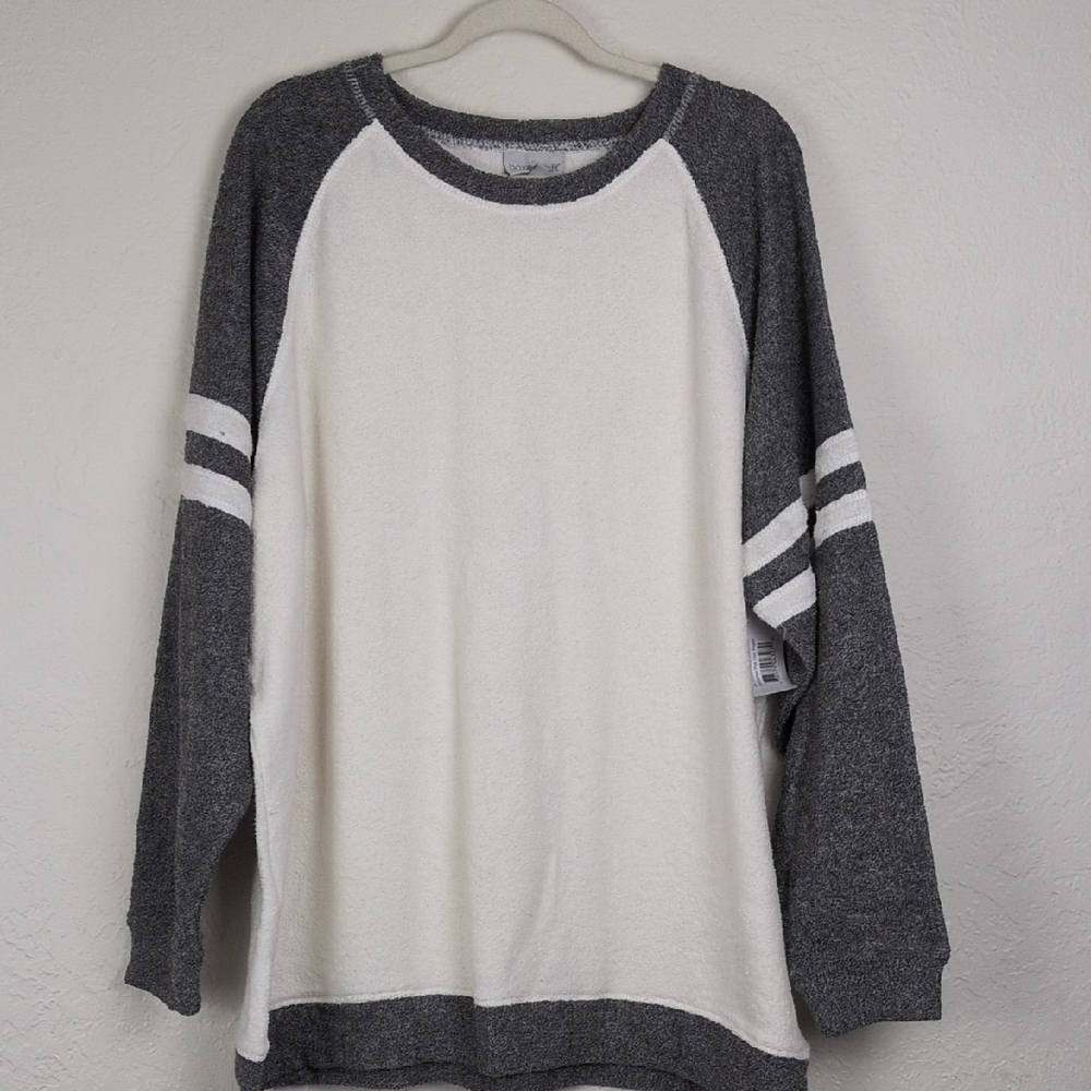 BoxerCraft Super Soft Terry Tee 2x-4x Gray White Color Block Raglan Sweater NWT